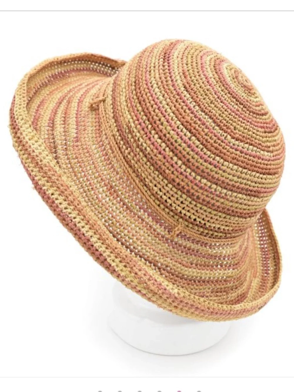 Helen Kaminski Coral Melange Raffia Woven Adjustable Sun Hat.